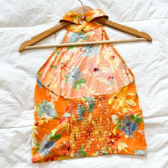 Cynthia Rowley Orange Floral Halter Top Blouse Rayon Women’s Size Small - Picture 2 of 3
